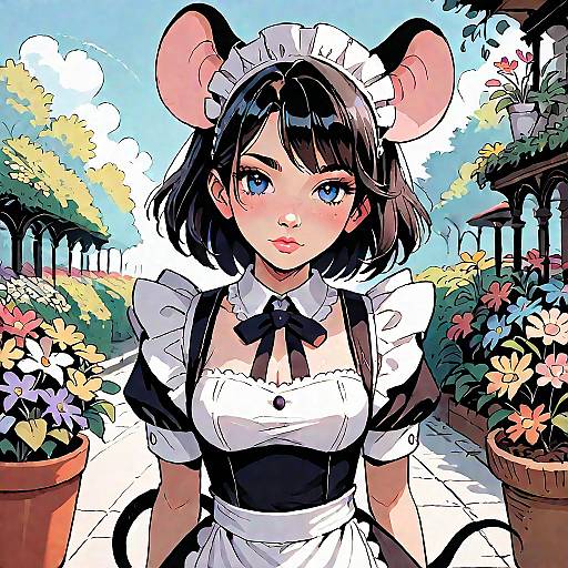 High-Quality Anime Maid in Garden