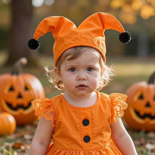 Cute Toddler in Orange Halloween Costume
