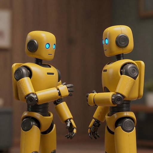 Two Yellow Animatronic Robots Conversing