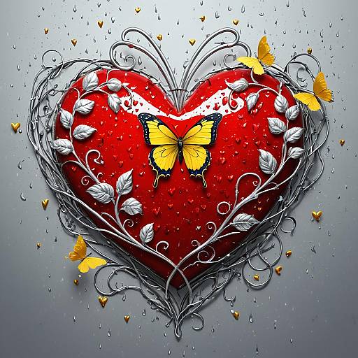 Minimal Red Heart with Gold Butterfly