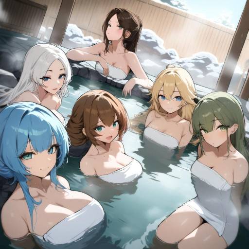 Cheerful Girls Enjoying an Onsen