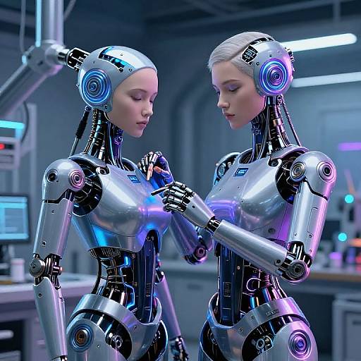 Futuristic Android Assembling AI Companion