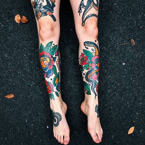 Vibrant Tattooed Legs on Asphalt
