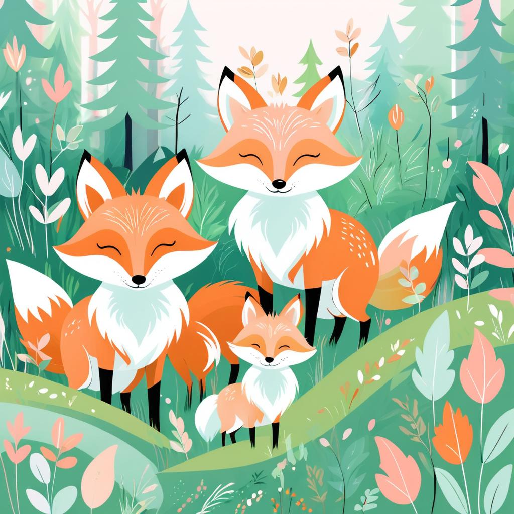 Playful Foxes in a Whimsical Woodland