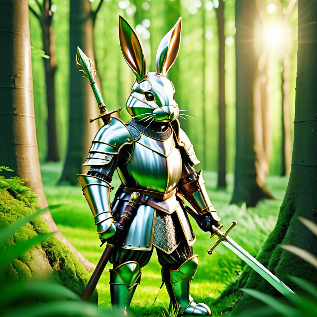 Whimsical Rabbit Knight in Forest