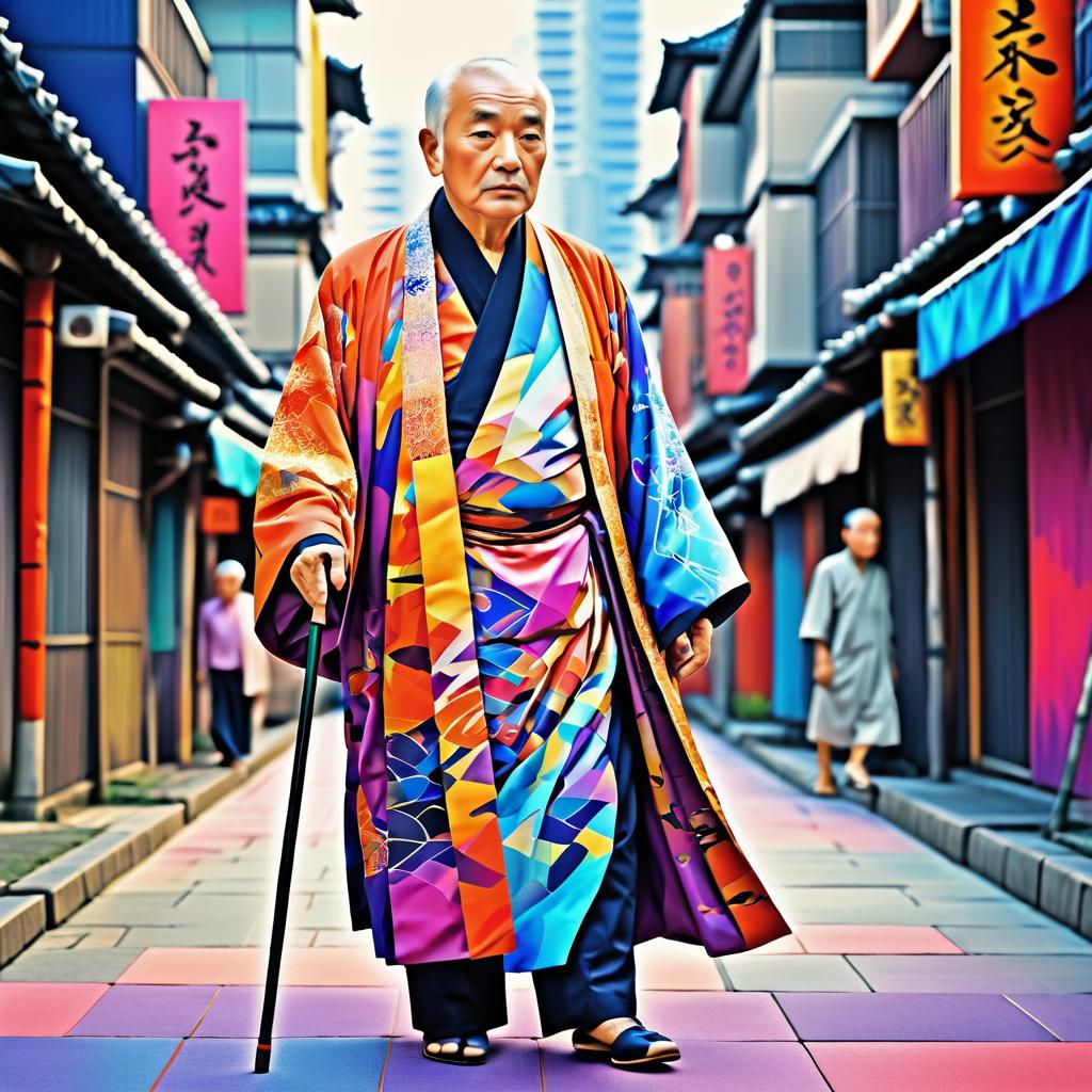 Elderly Man in Abstract Tokyo Style