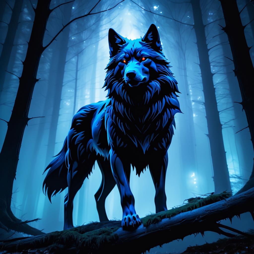 Spectral Wolf in Haunted Midnight Forest