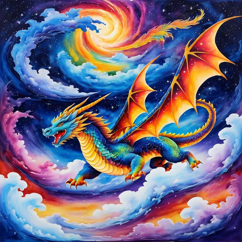 Fierce Dragon Soaring in Colorful Sky