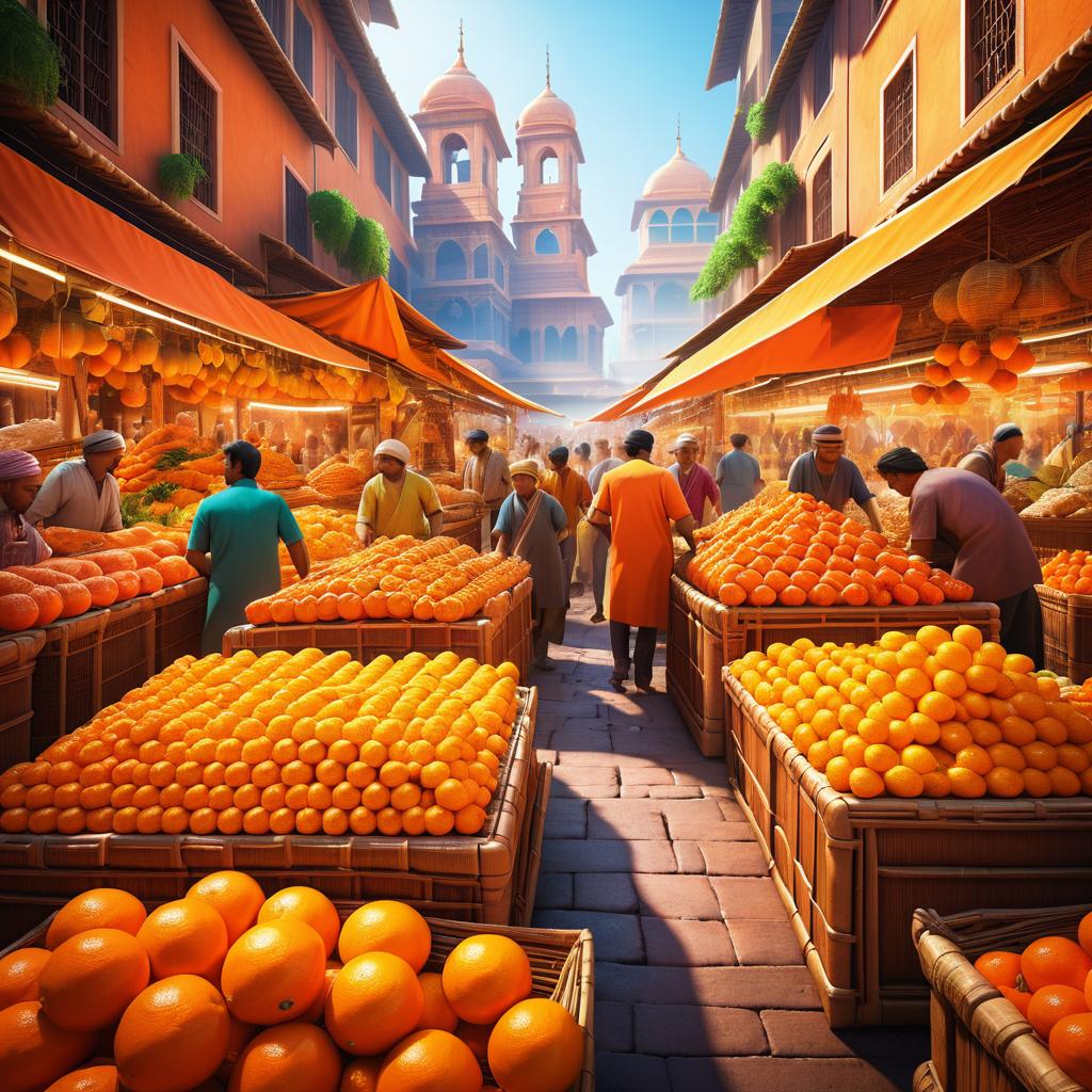 Vibrant Market Scene in Lively Orange