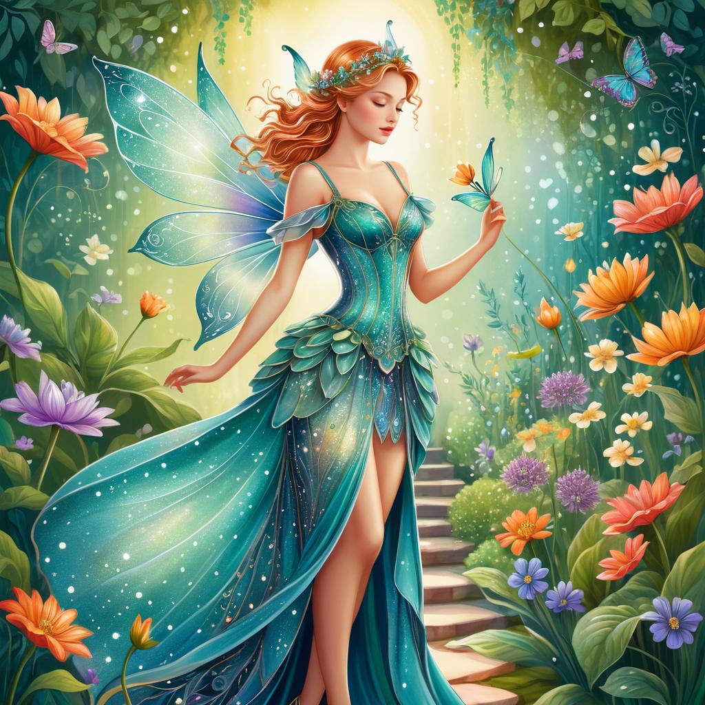 Whimsical Fairy in a Shimmering Garden