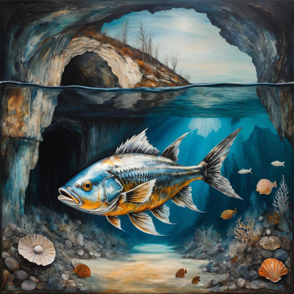 Surreal Underwater Fish Cavern Painting