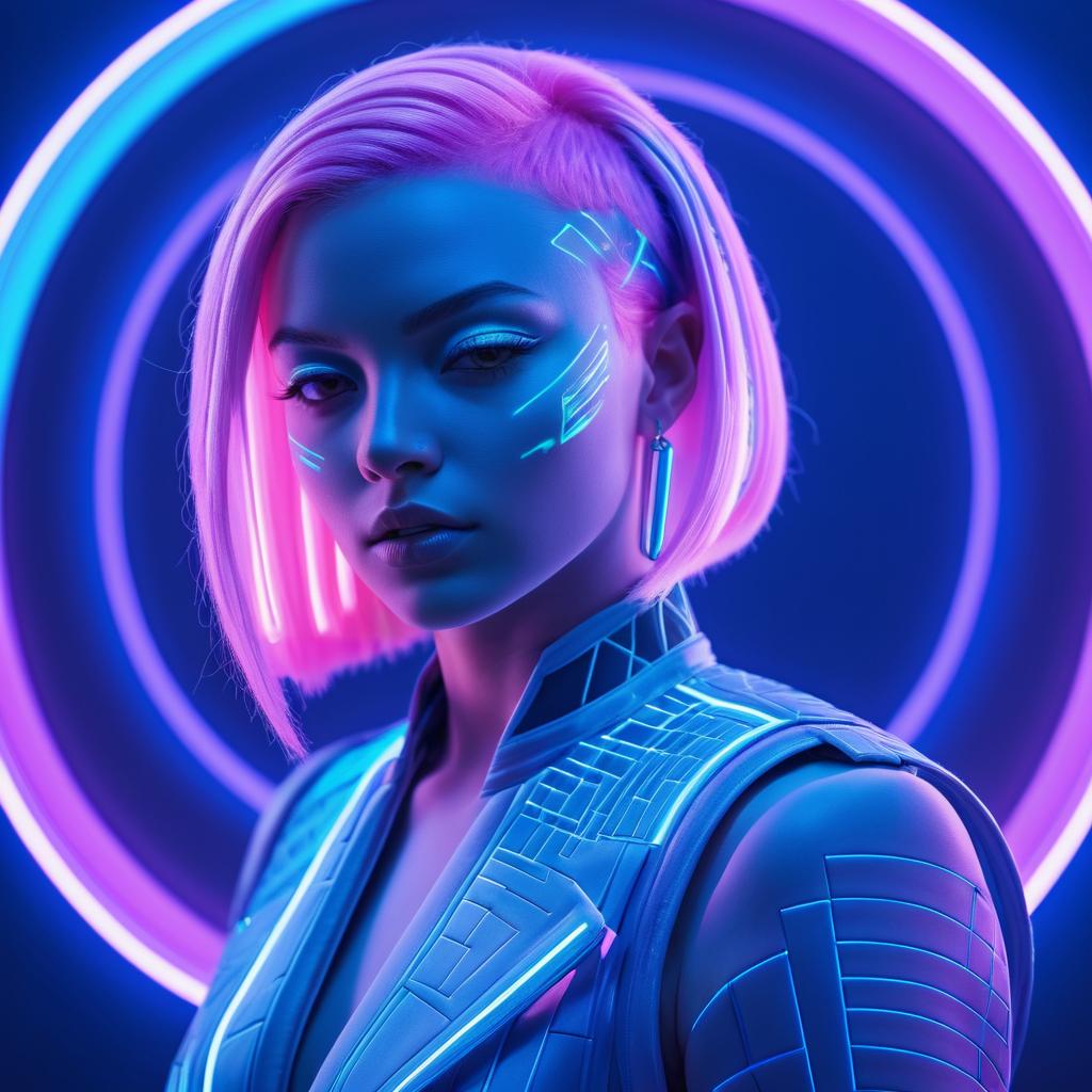 Ethereal Cyberpunk Neon Woman Portrait