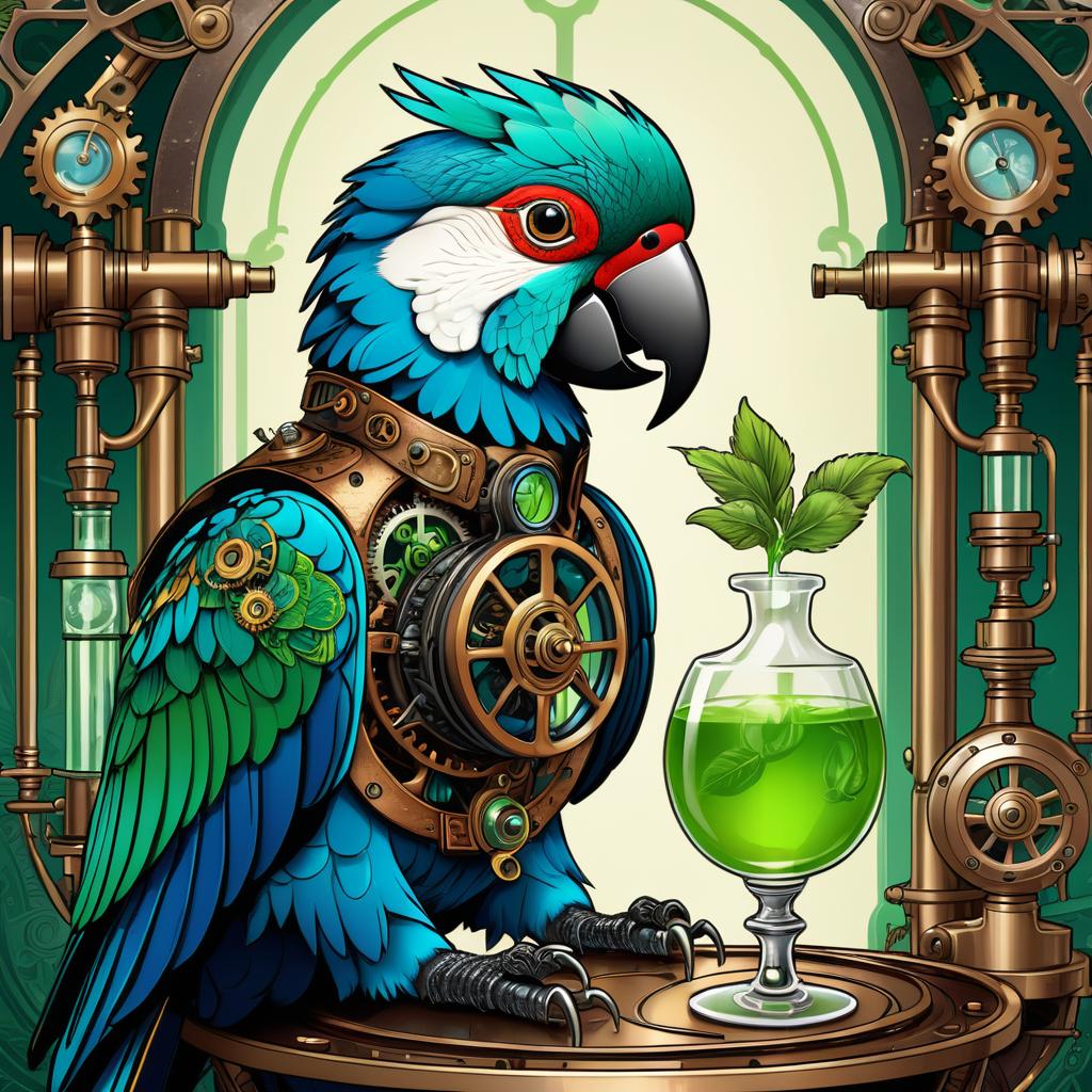 Whimsical Steampunk Parrot Illustration