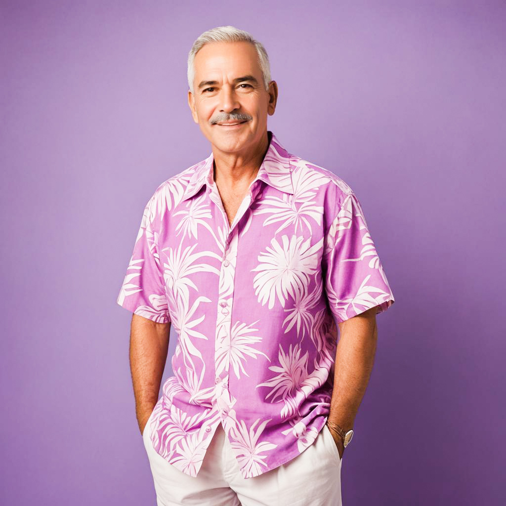 Relaxed Older Man in Hawaiian Luau Outfit