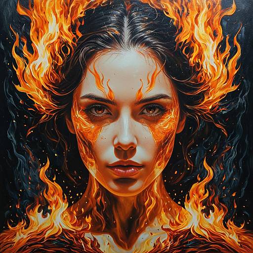 Fiery Female Portrait with Double Exposure Effect