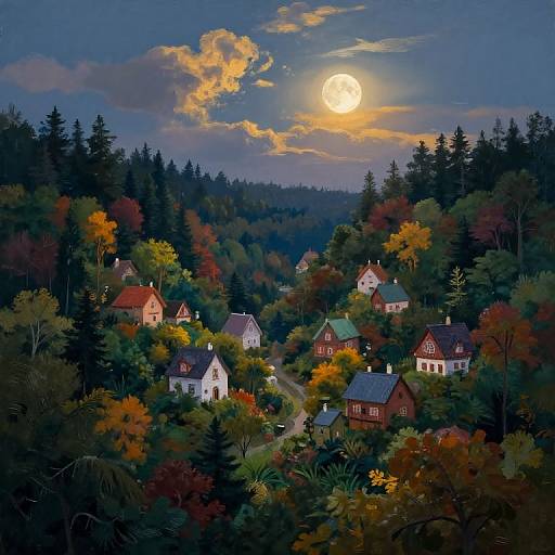 Twilight Dreamlike Forest Village