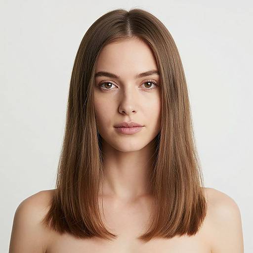 Photograph of a young woman with straight, shoulder-length brown hair, fair skin, and neutral expression, set against a plain white background.