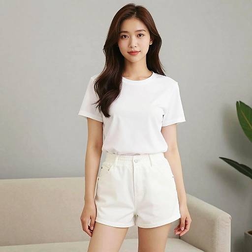 Asian Woman in Summer Short Set