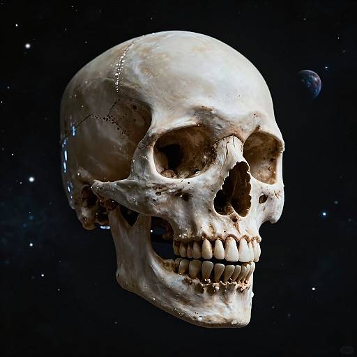 Photorealistic Floating Skull in Space