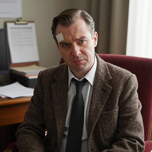 Man with Bandage Sitting in Office Chair