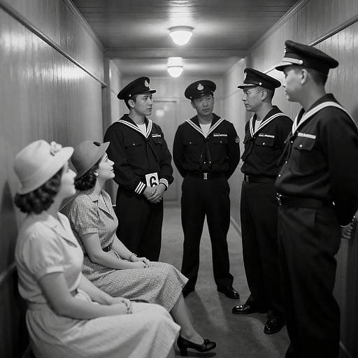 1940s Naval Crew in Narrow Room