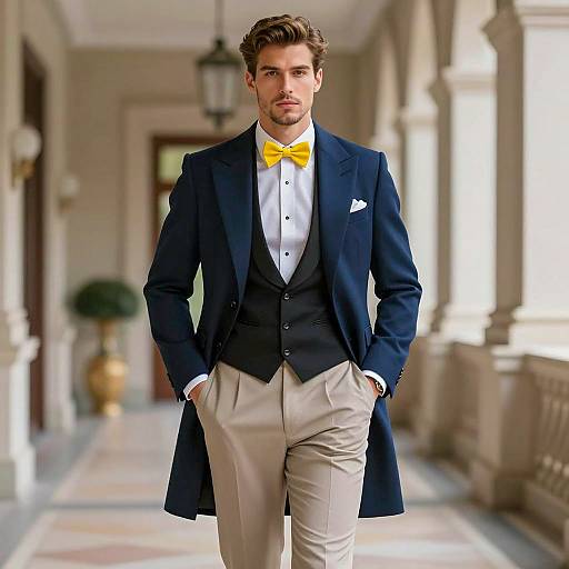 Elegant Butler Buff Outfit in Luxury Hallway