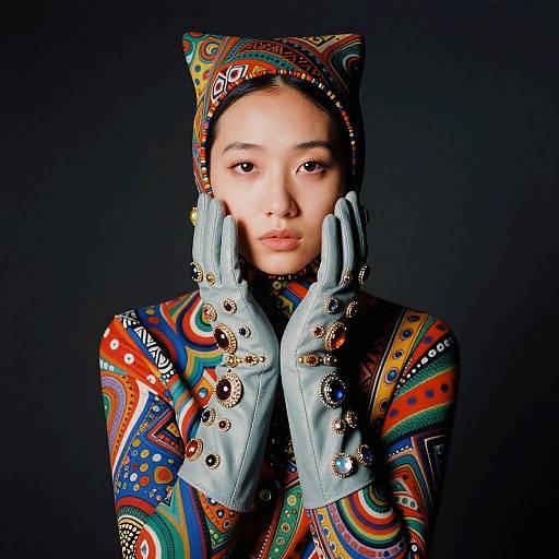 Surreal Fashion Portrait with Jeweled Gloves