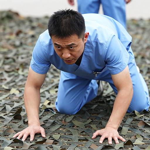Male Nurse in Camouflage Netting Scene
