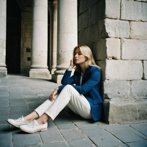 Thoughtful Young Woman Sitting by Stone Pillar