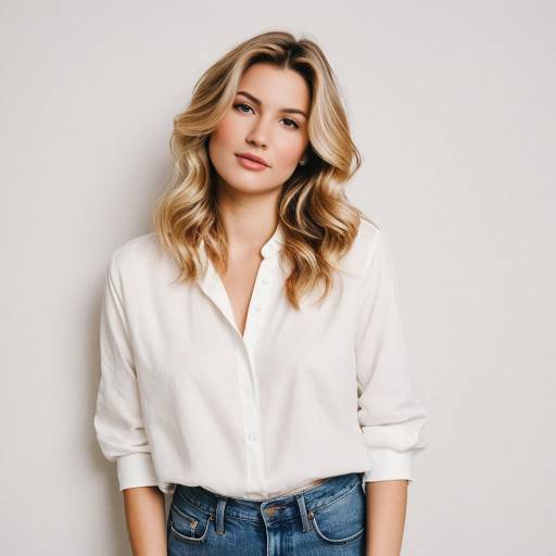 Young woman in casual white blouse and jeans