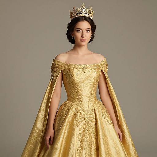 Regal Woman in Elegant Golden Gown
