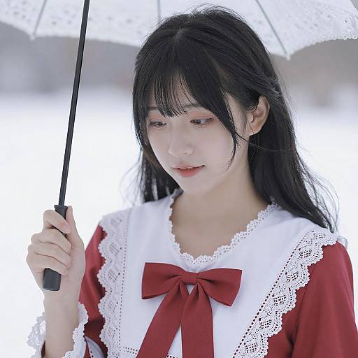 Portrait of Asian Woman in Lace Dress