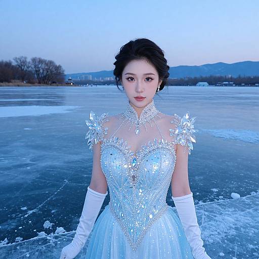 Ice Queen Glamour on Frozen Lake