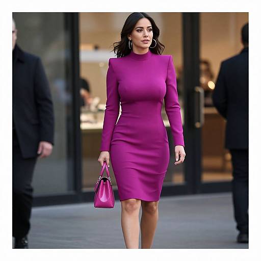Contemporary Chic Woman in Magenta Dress