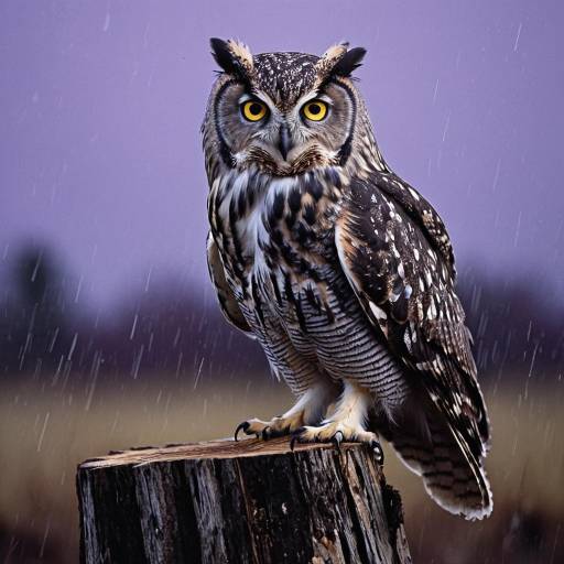 Realistic Twilight Owl on Weathered Stump
