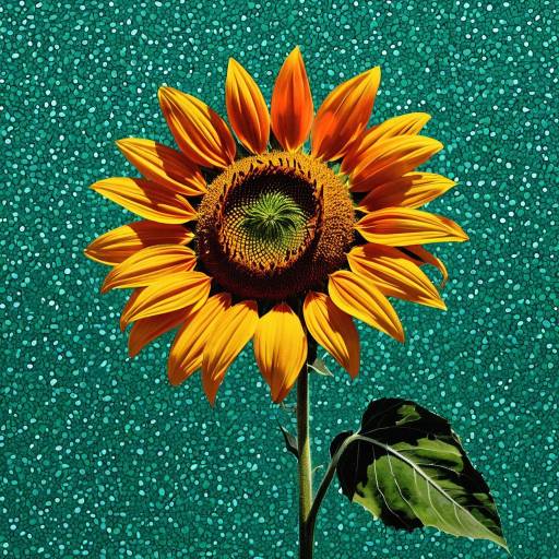Pointillism Sunflower with Turquoise Background