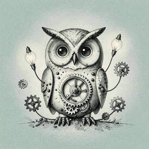 Mechanical Owl Micro Line Art