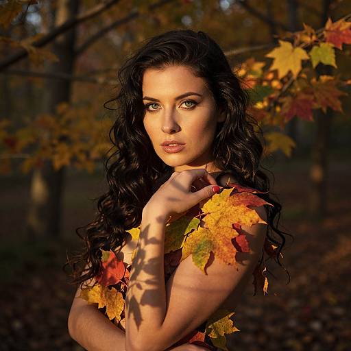Enigmatic Woman Amid Autumn Foliage