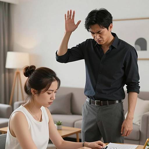 Frustration in a Cozy Living Room