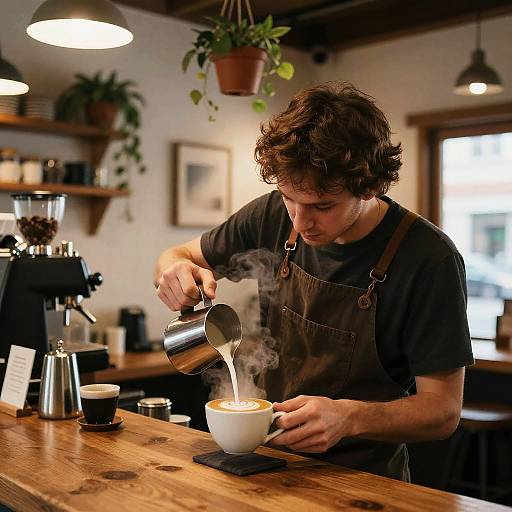 Rustic Cafe Barista Crafting Latte Art