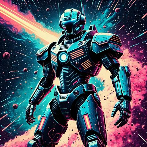 Retro Sci-Fi Cyber-Sentinel in Cosmic Space