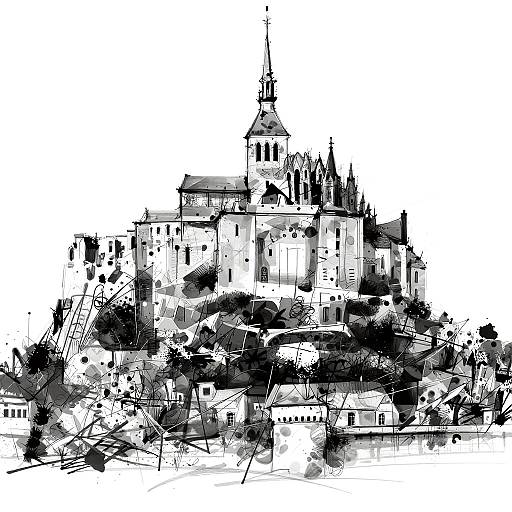 Abstract Black-and-White Mont Saint Michel