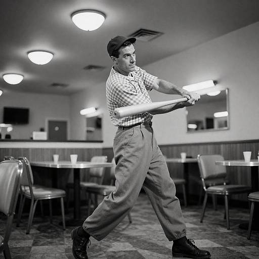 Vintage Baseball Swing in a Diner