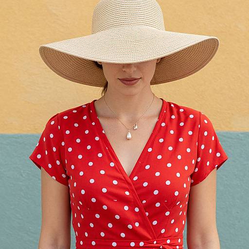 Woman in Polka-Dot Dress and Hat