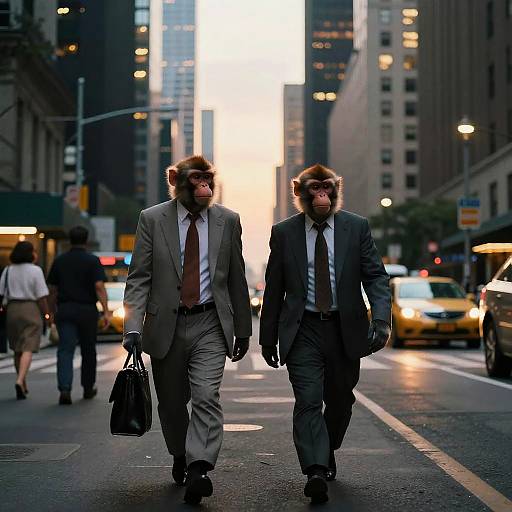 Monkeys in Suits on City Street