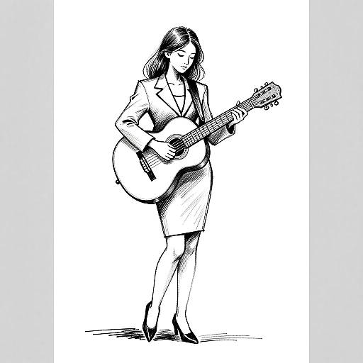 Minimalist Contour Drawing Woman with Guitar