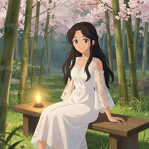 Anime Young Woman in Bamboo Grove