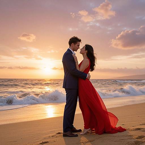 Romantic Couple Embracing at Sunset