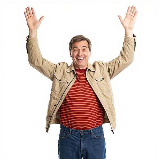 Excited Middle-Aged Man Raising Hands
