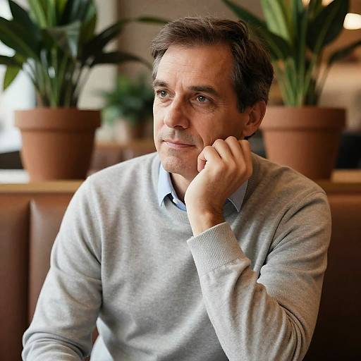 Middle-Aged Man in Cozy Booth Setting